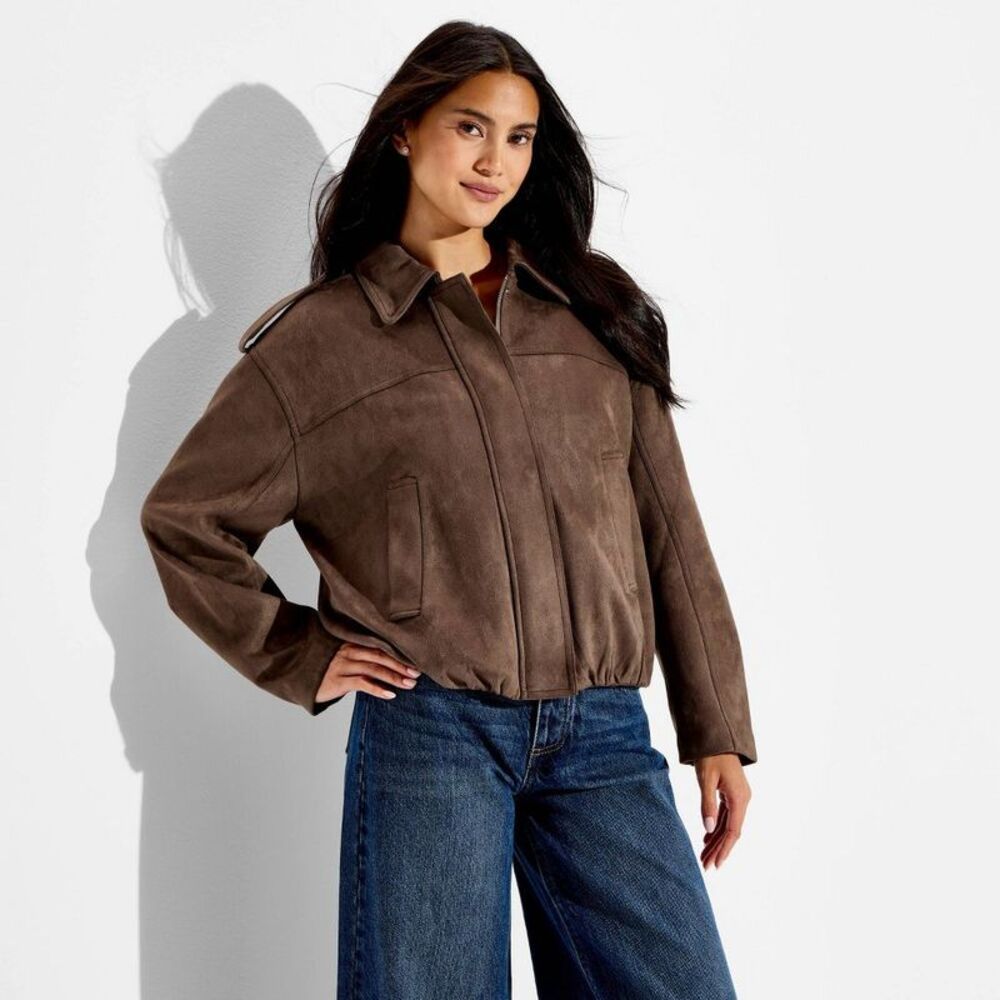 Women's Bubble Hem Faux Suede Jacket - Wild Fable Taupe XL